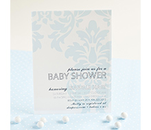 Chic Vintage Damask Baby Shower or Birthday Party Printable Invitation - Baby Blue